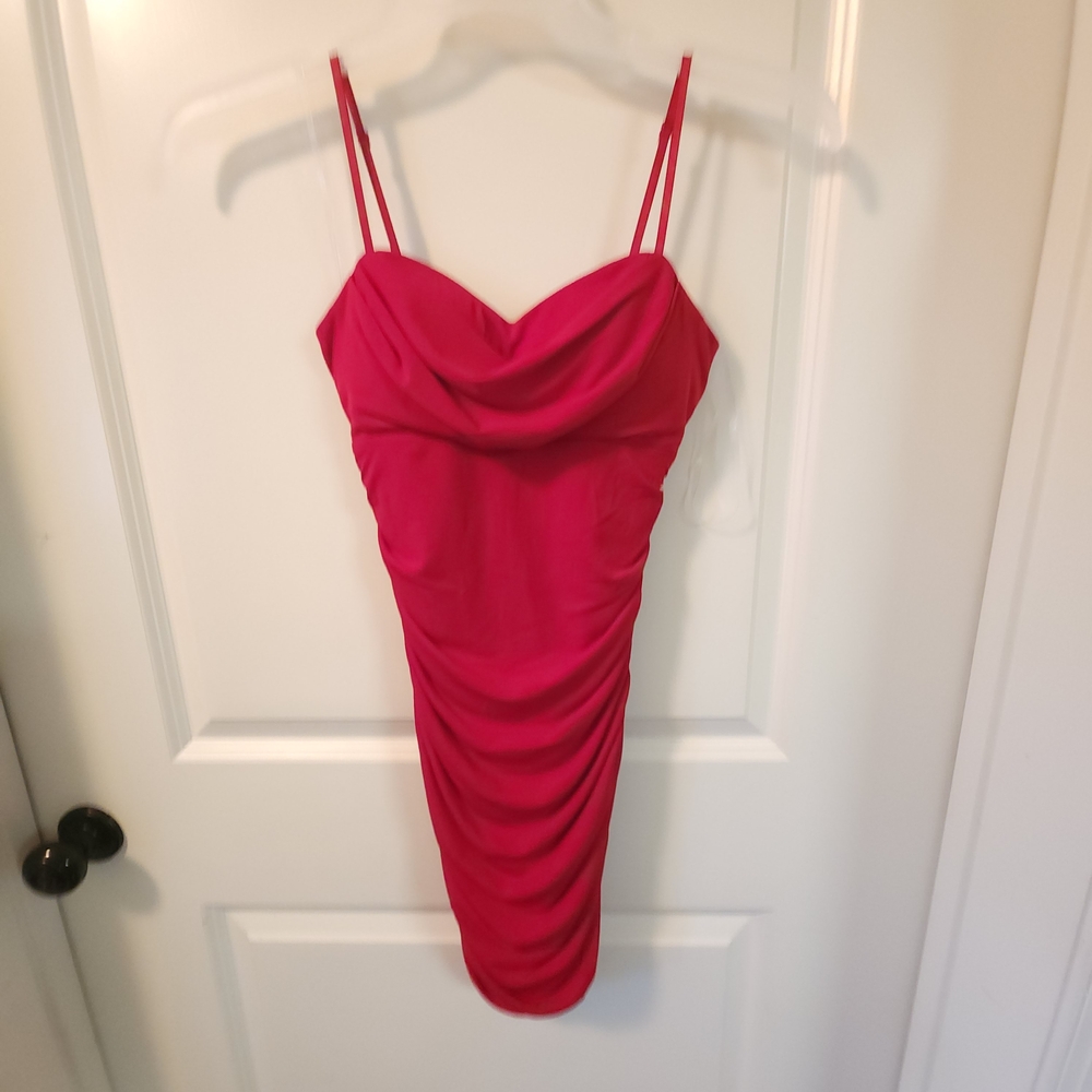 Emerald Sundae Red Bodycon Dress Sleeveless Cowl Neck